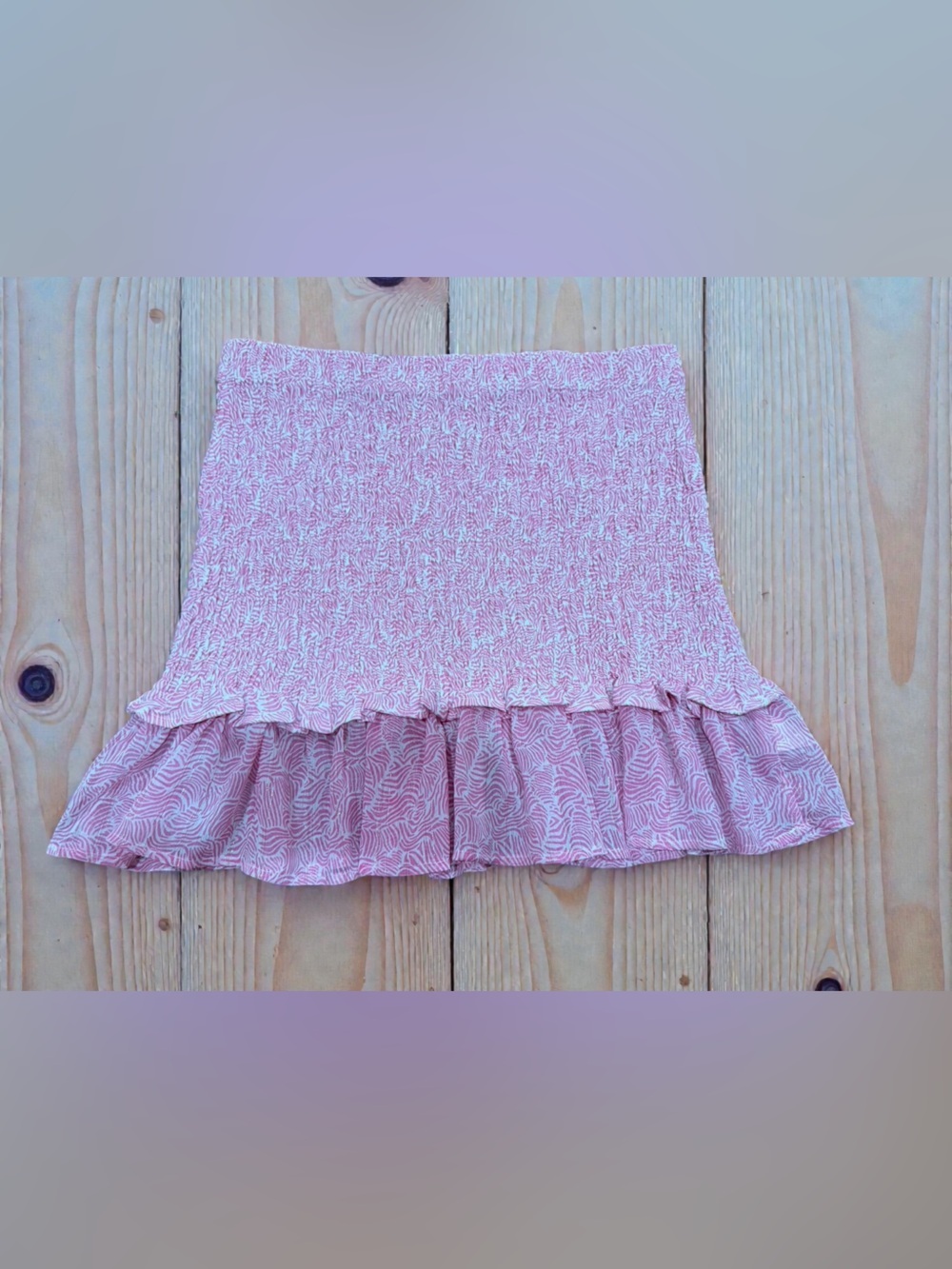Pink Smocked Mini Skirt with Ruffle Hem